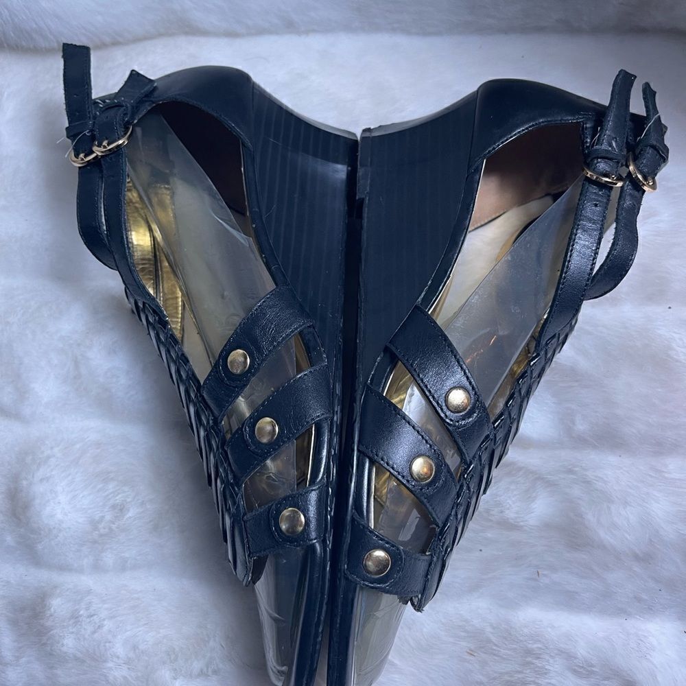 Arturo Chiang Leather black ankle straps wedge sandals SZ10M - Picture 6 of 12